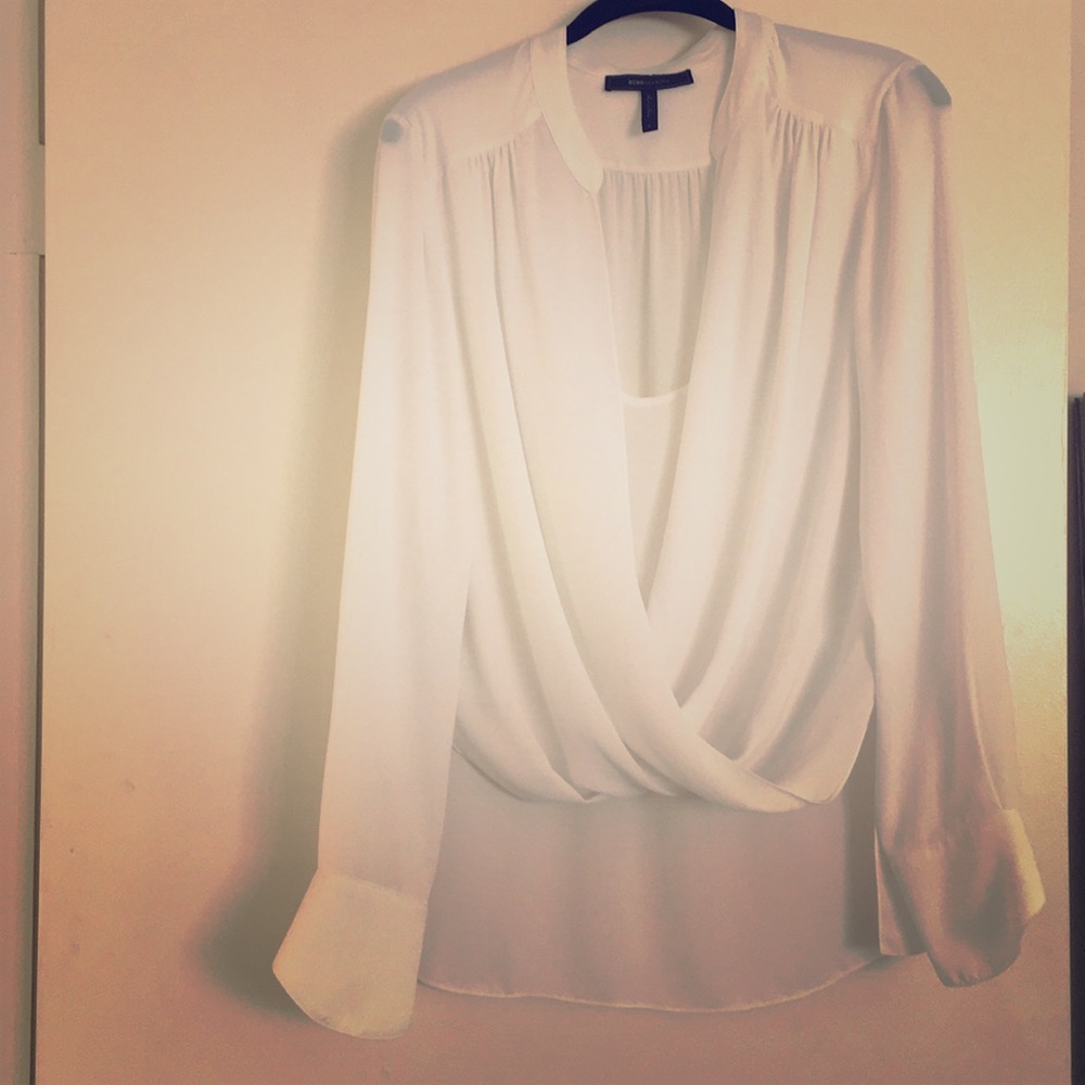 BCBG White drape front top